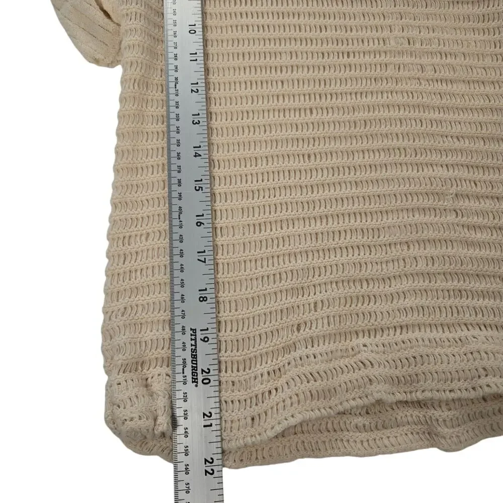 Boho Indie Festival Minimalist Chic Free People Beige Open‑Knit Sweater Size M